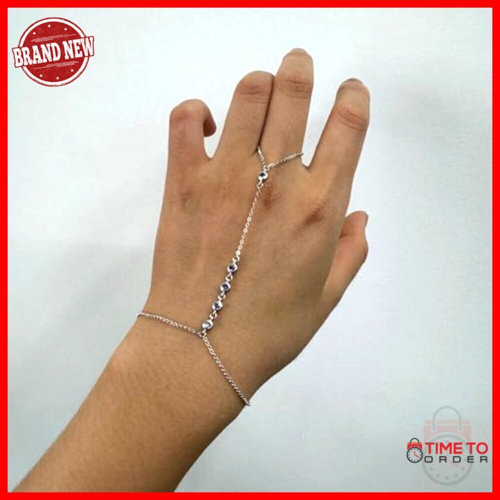 Sterling Silver Adjustable Finger Ring Bracelet Hand Chain Elegant Boho - Picture 5 of 7